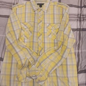INC International Concepts Yellow Plaid Button Down Shirt